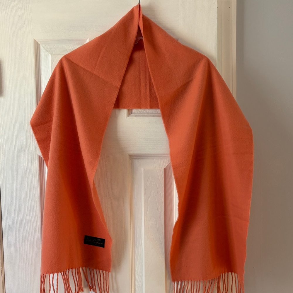 Orange Cashmere Scarf with Fringe